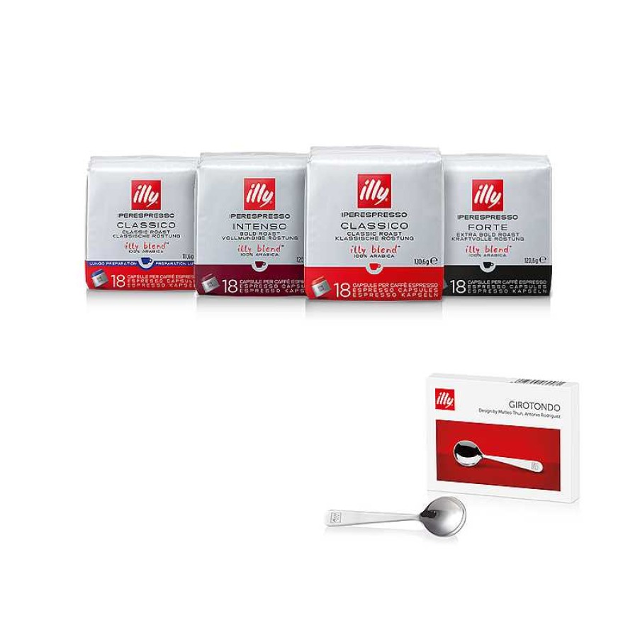 Caffè illy | Kit Degustazione Caffe - 4 Confezioni Capsule Iperespresso E 6 Cucchiaini Girotondo