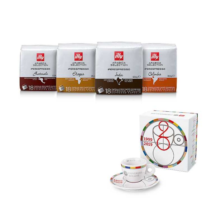 Caffè illy | Kit Degustazione Caffe - 4 Confezioni Capsule Iperespresso Arabica Selection E Tazzina 20° Anniversario Universita Del Caffe